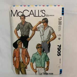 Vintage 1980’s McCall’s uncut #7905 mens sz 36 button up side vent shirt pattern